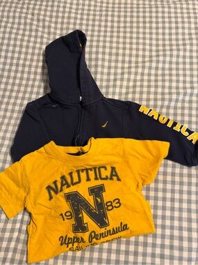 Nautica Baby Boy’s Yellow Graphic Tee & Navy Hoodie Set
